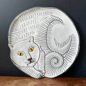 Vintage Cat Glazed Ceramic Dish Plate for Bonwit Teller Made in Italy